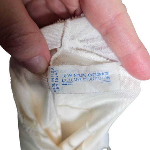 Vintage Coquette White Lace Satin Slip Night Dress Adjustable Straps 34 Sheer - Picture 10 of 11